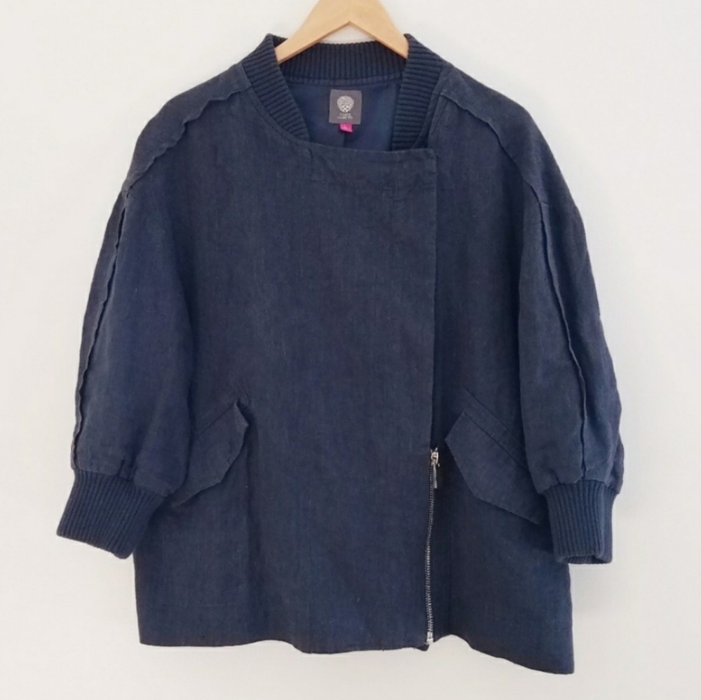 Vince Camuto blue linen asymmetrical coat large